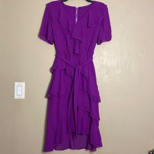 ALICE + OLIVIA Purple Tiered Ruffled Dress with belt